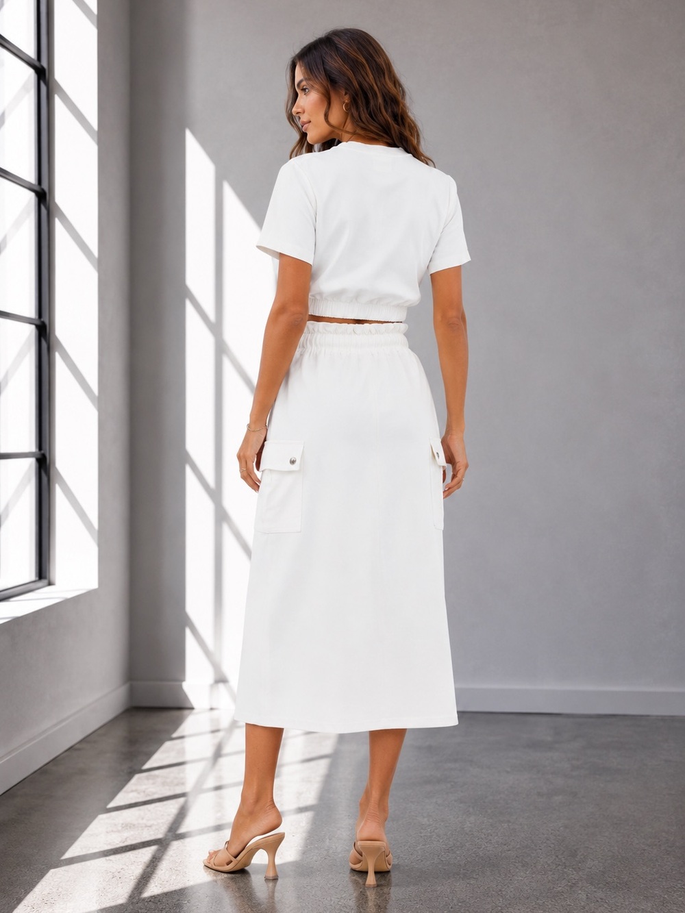 478. Coastal Grace Cargo Skirt Set in white - Picture 2 of 2